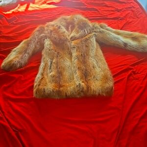 Nicole Miller Tan Teddy Jacket Plush Texture Hip-Length